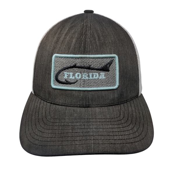 Florida Snapback Mesh Back Trucker Hat Gray Embroidered Logo Adjustable - Picture 1 of 9